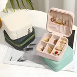 Compact Travel Jewelry Organizer Box | Portable Leather Case with Zipper for Rings, Earrings & Necklaces (Random Color)