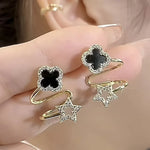 Fashion Crystal Stud Earrings and Ring Set, Star and Cross Design